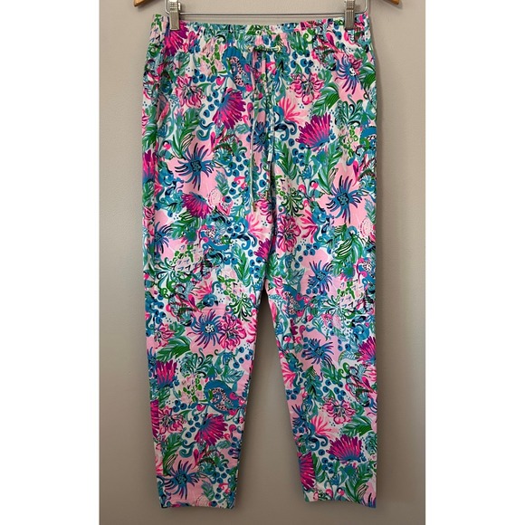 Lilly Pulitzer Pants - Lilly Pulitzer Jogger Pants Womens M Ocean Treasure Pink Blue Floral Stretch